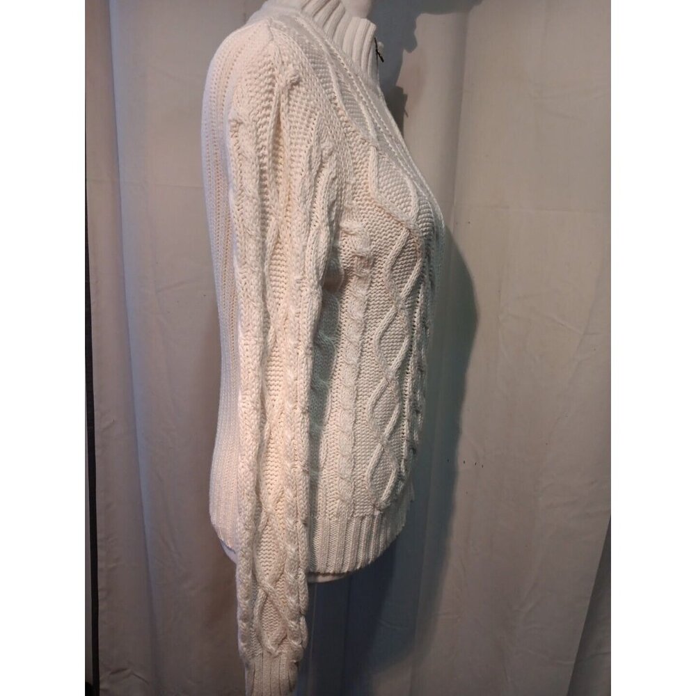 Vintage 90S Sz S Petite Cable Knit Zip Up Sweater Cardigan Ramie &‎ Cotton Blend - Picture 5 of 11